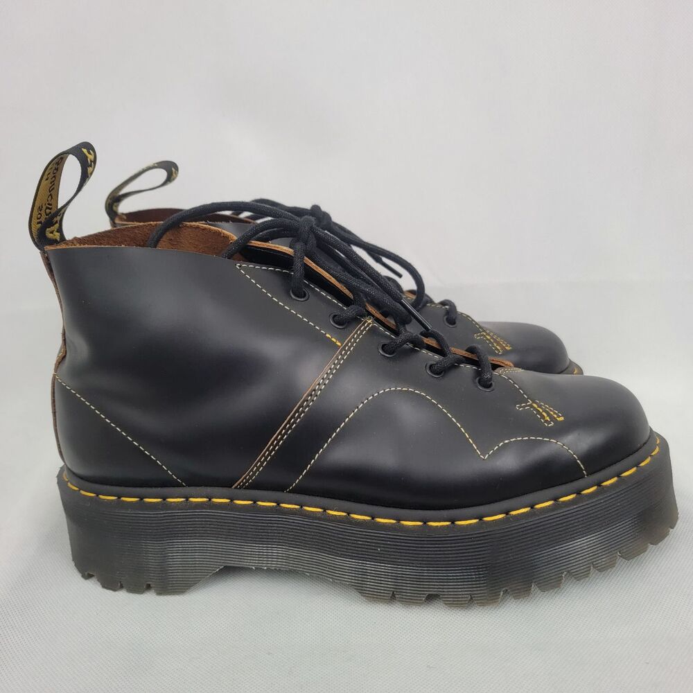 DR DOC MARTENS Mens US 12 Boots CHURCH QUAD Shoes BLACK Smooth Leather